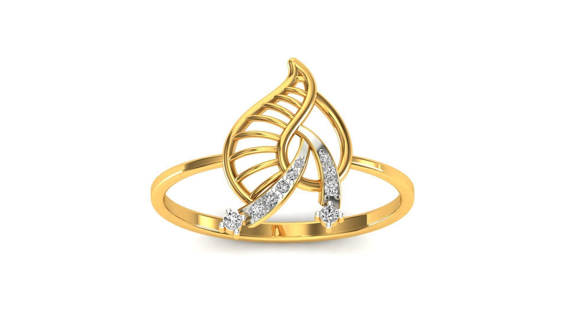 Ring-09 rose gold leaf ring with diamonds 3D print model_22