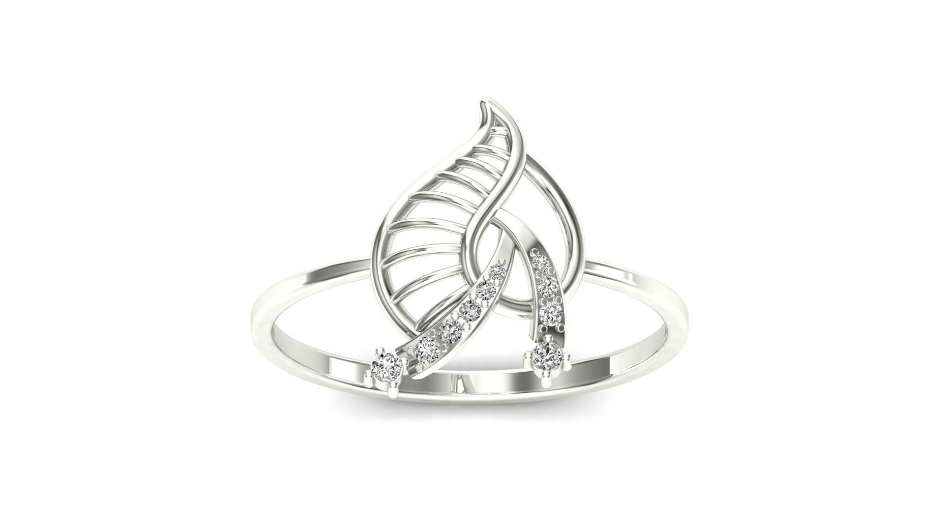 Ring-09 rose gold leaf ring with diamonds 3D print model_21