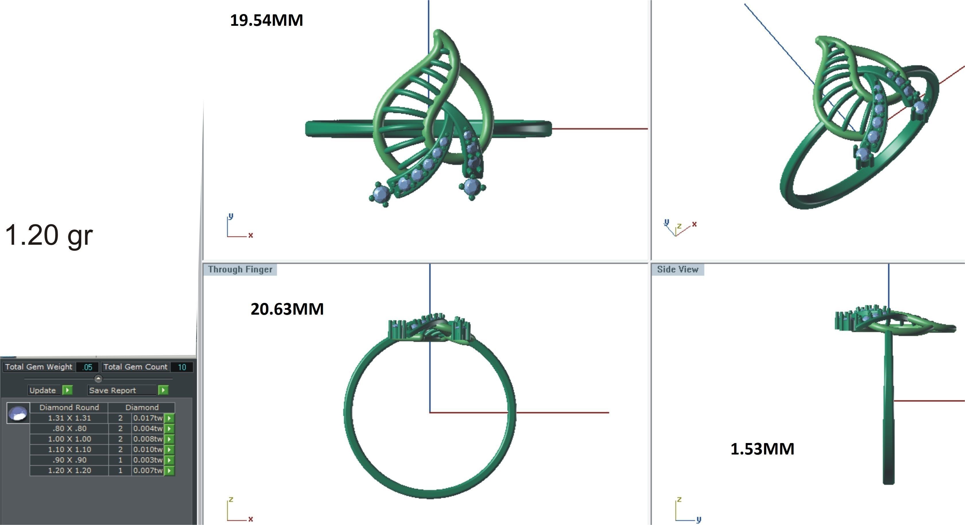 Ring-09 rose gold leaf ring with diamonds 3D print model_24