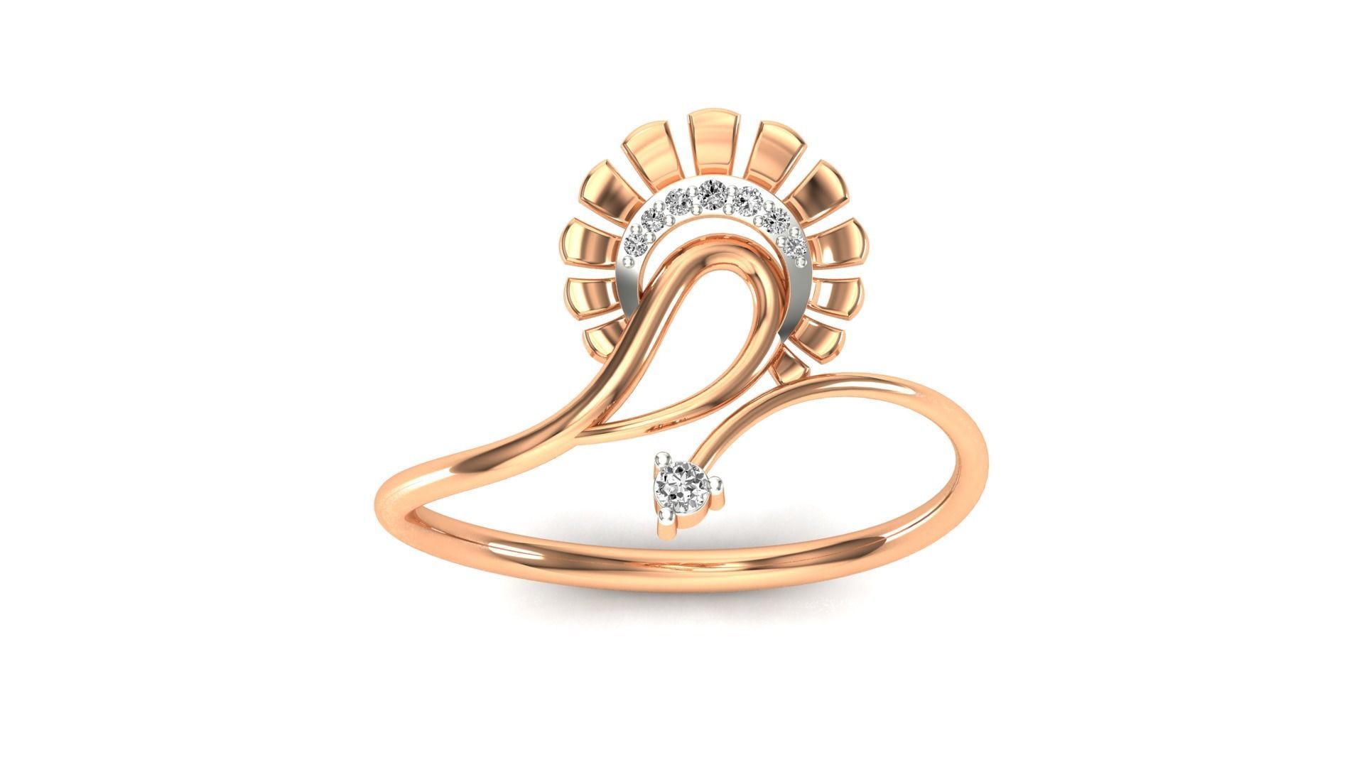 Ring-08 peacock ring in rose gold with diamonds 3D print model_19