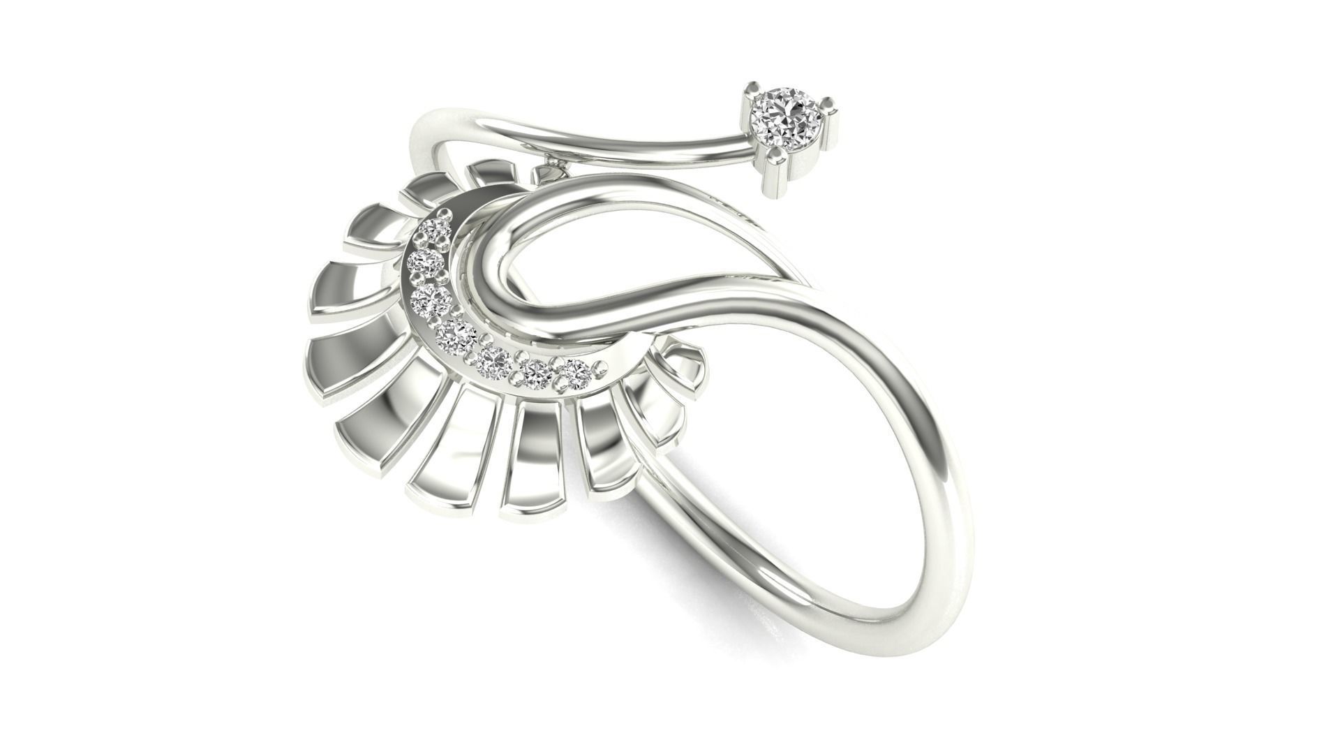 Ring-08 peacock ring in rose gold with diamonds 3D print model_3