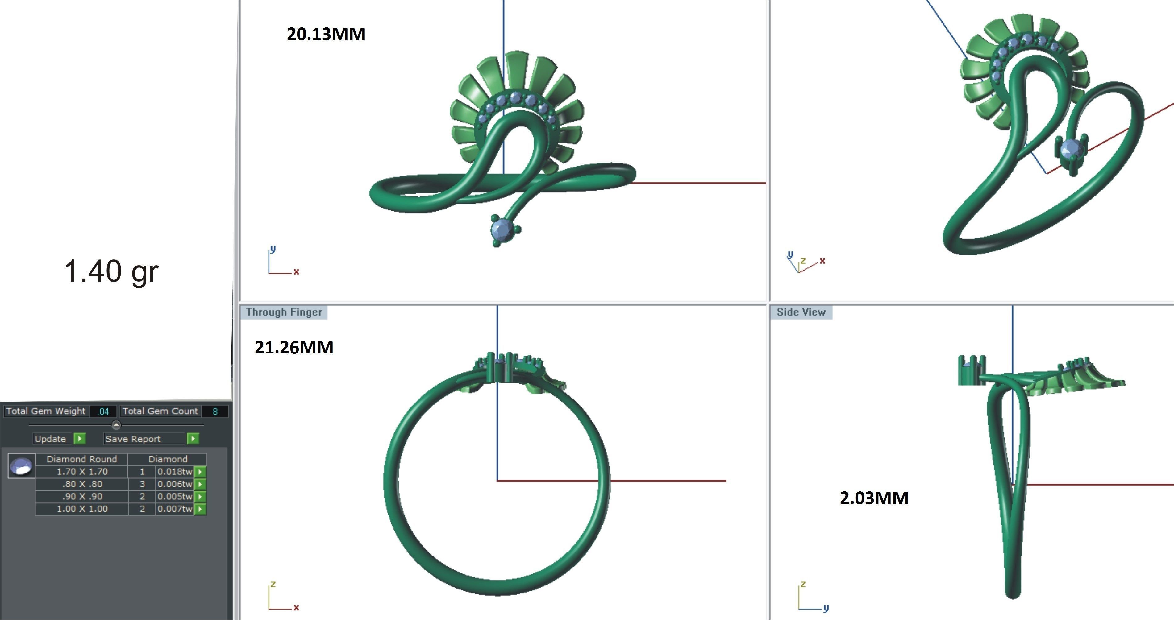 Ring-08 peacock ring in rose gold with diamonds 3D print model_24