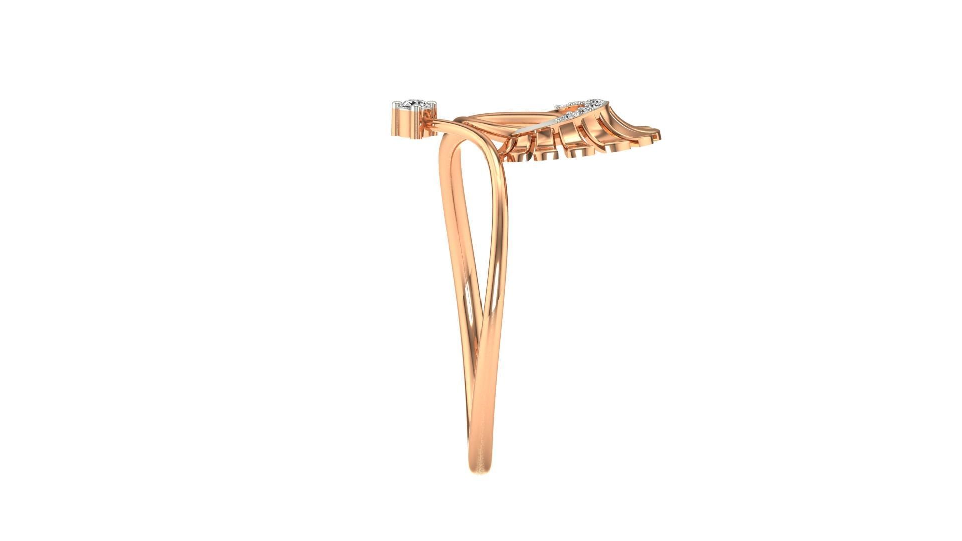 Ring-08 peacock ring in rose gold with diamonds 3D print model_13