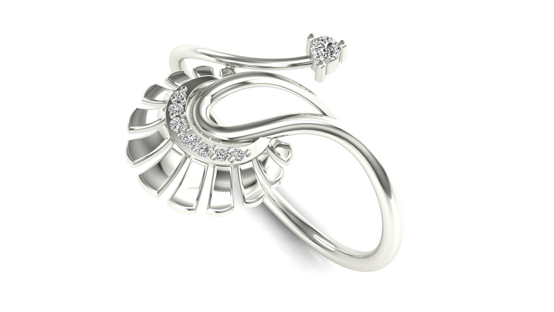 Ring-08 peacock ring in rose gold with diamonds 3D print model_2