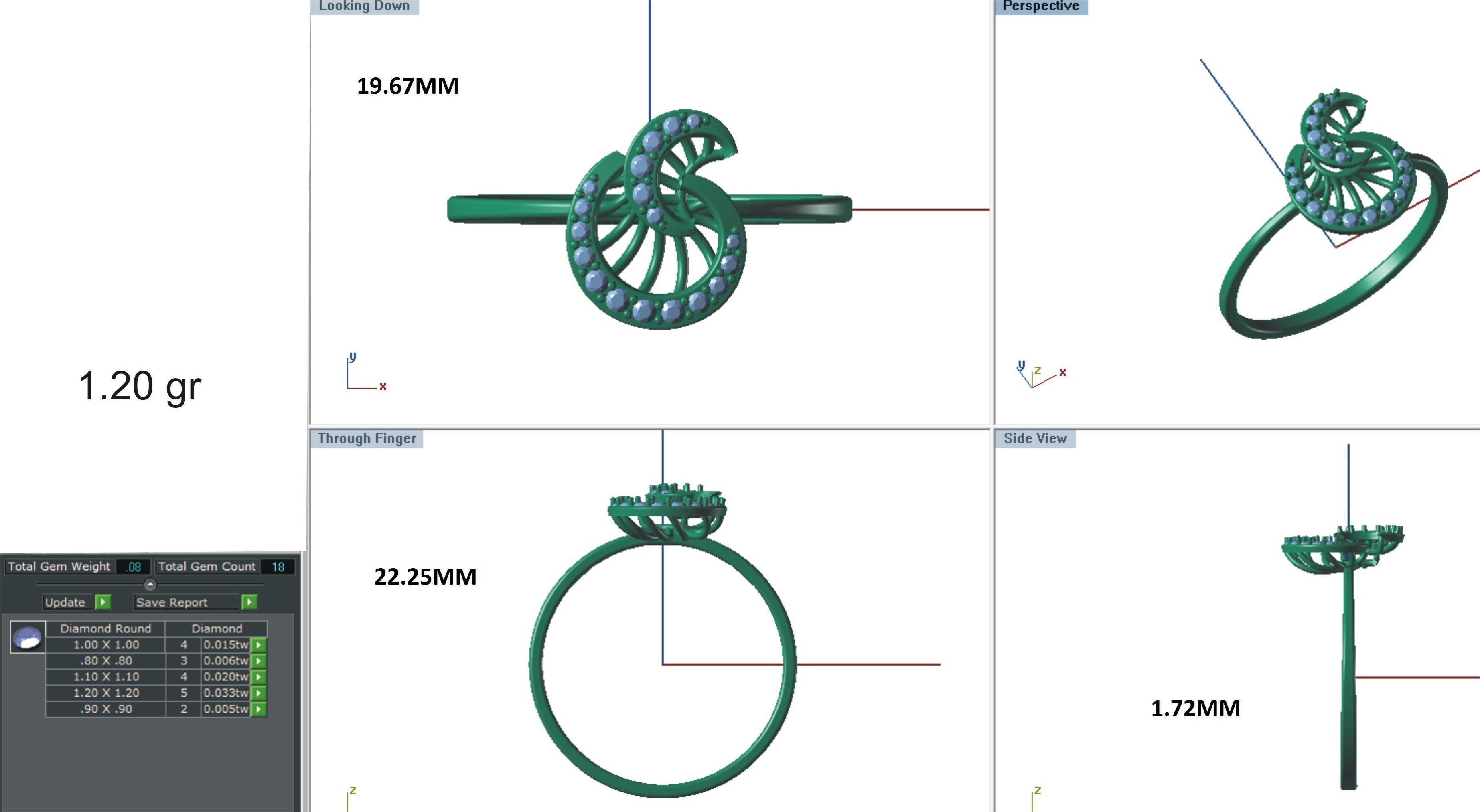 Ring-07 sterling silver pendant with diamond in middle 3D print model_24
