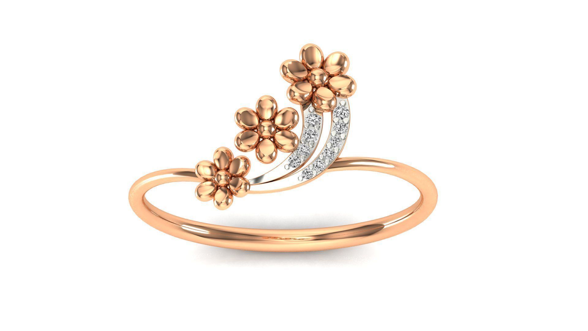 Ring-02 rose gold flower ring with diamonds 3D print model_18
