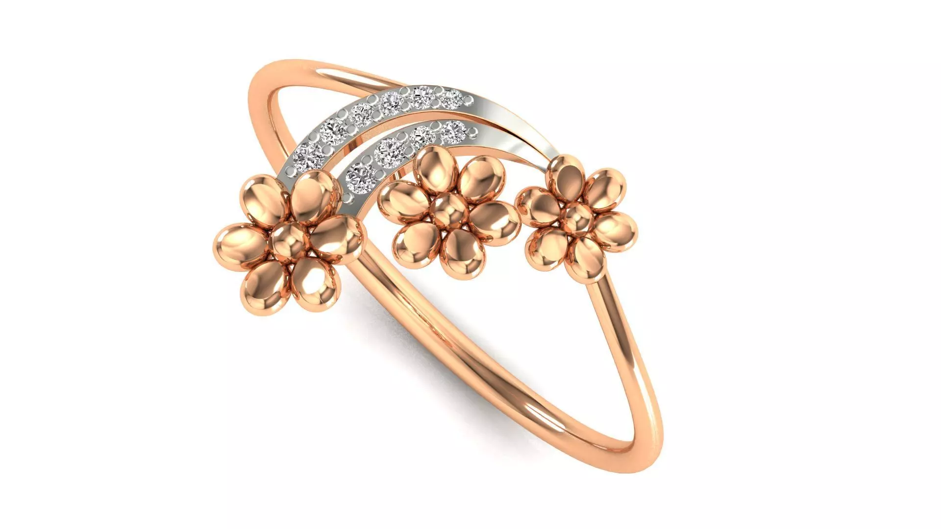 Ring-02 rose gold flower ring with diamonds 3D print model_0