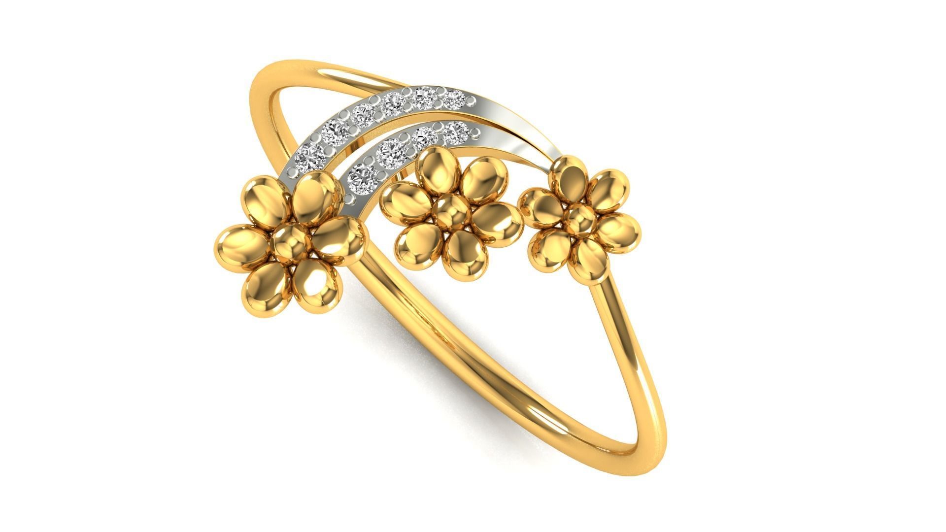 Ring-02 rose gold flower ring with diamonds 3D print model_4