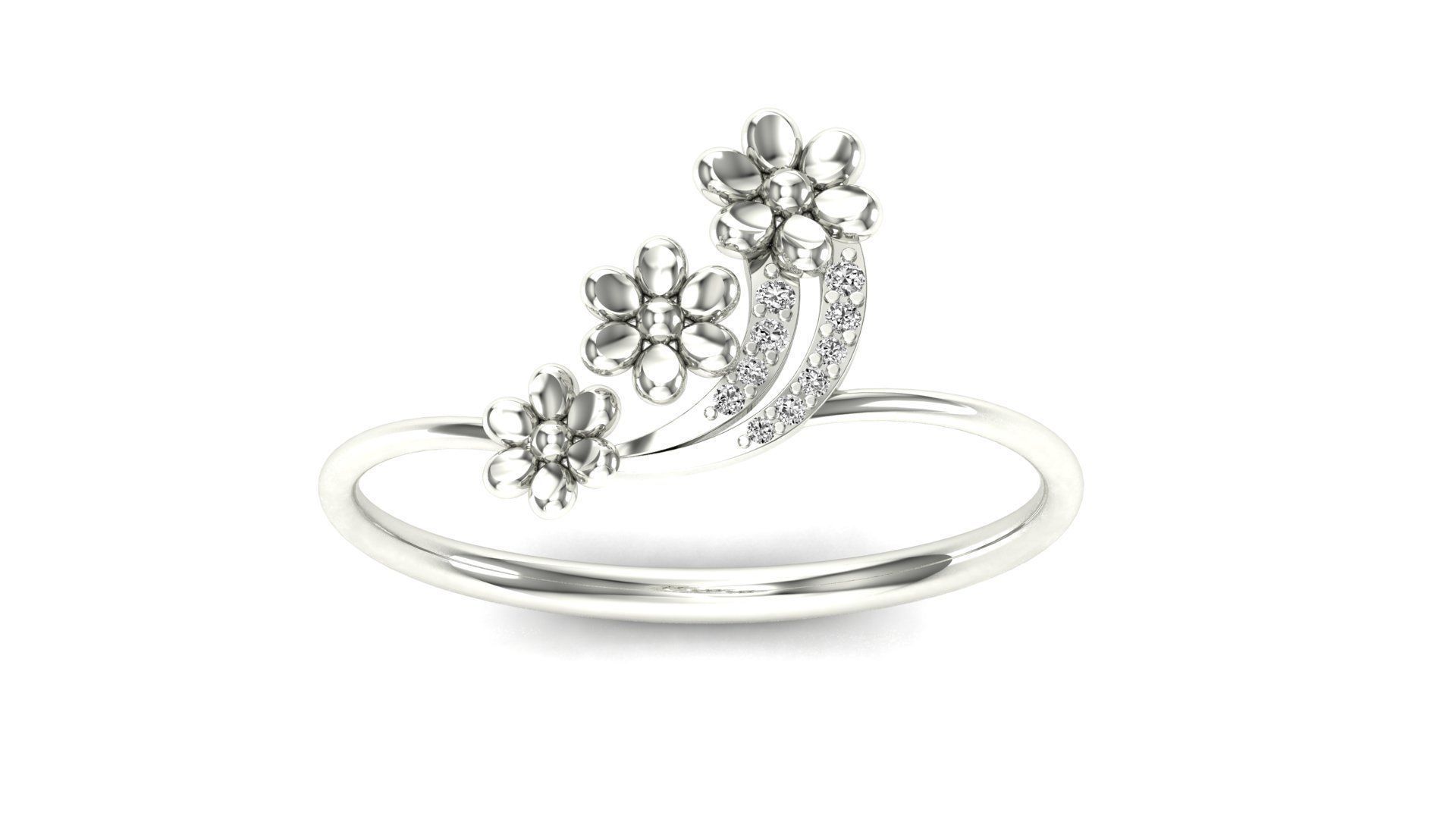 Ring-02 rose gold flower ring with diamonds 3D print model_21