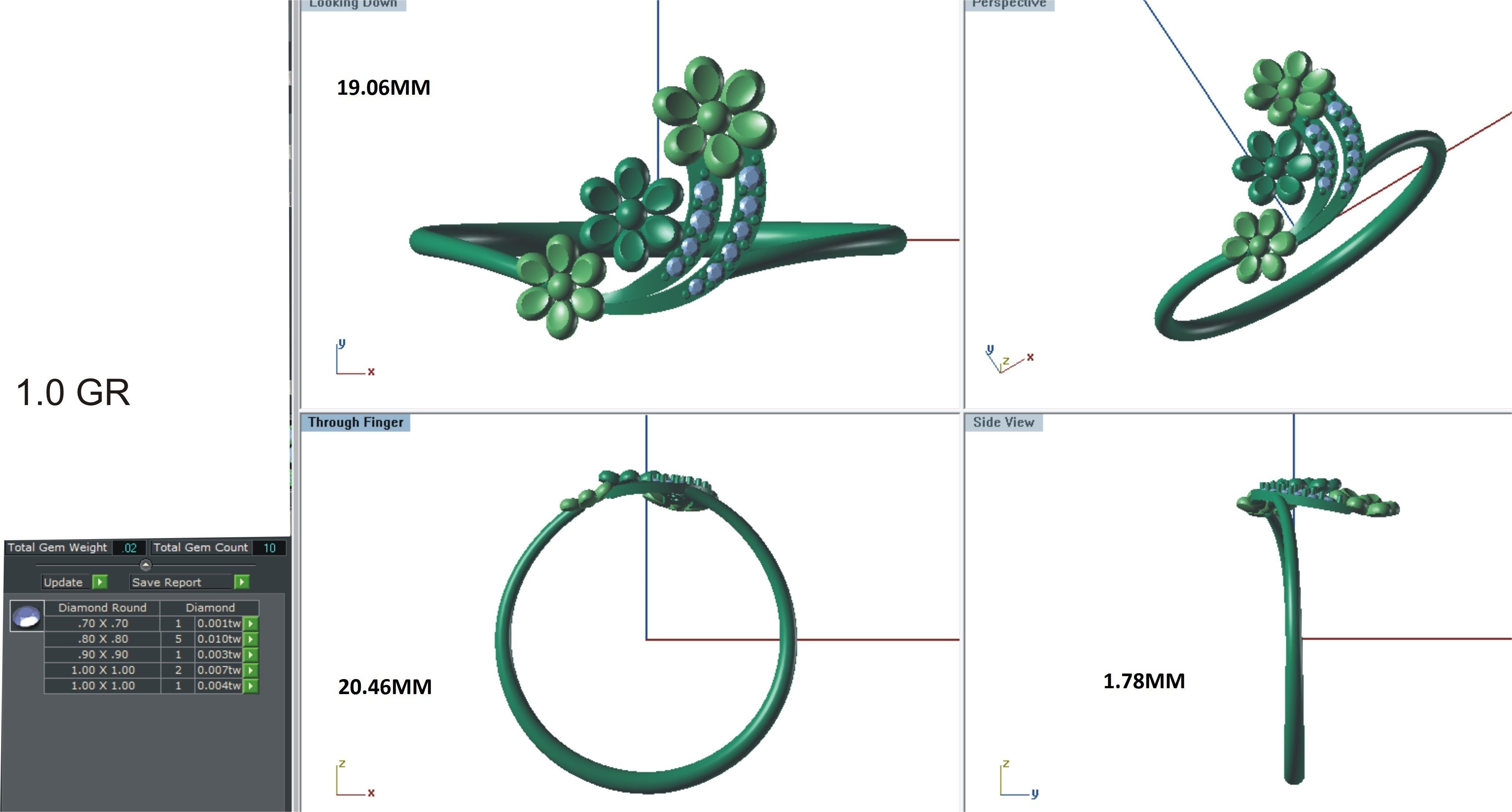 Ring-02 rose gold flower ring with diamonds 3D print model_24
