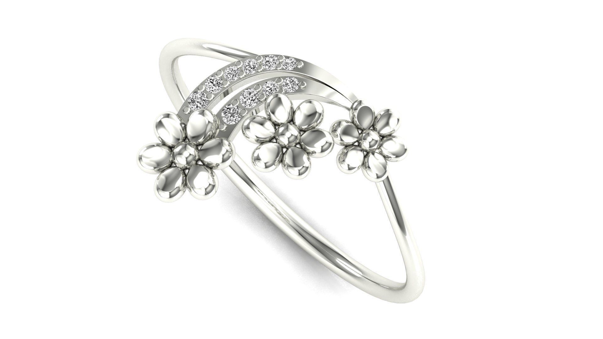 Ring-02 rose gold flower ring with diamonds 3D print model_2