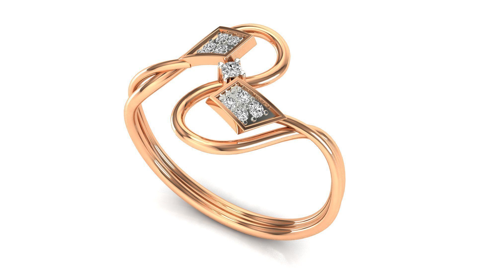Ring-115 diamond ring in rose gold 3D print model_1