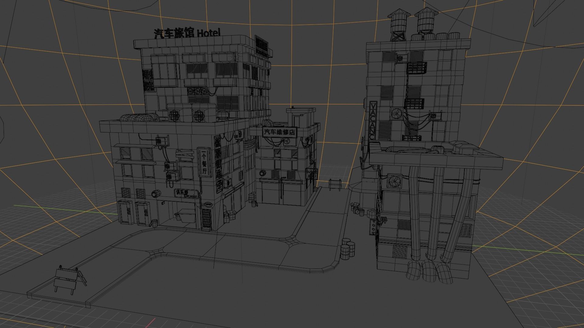 Cyberpunk Buildings  Low-poly 3D model_9