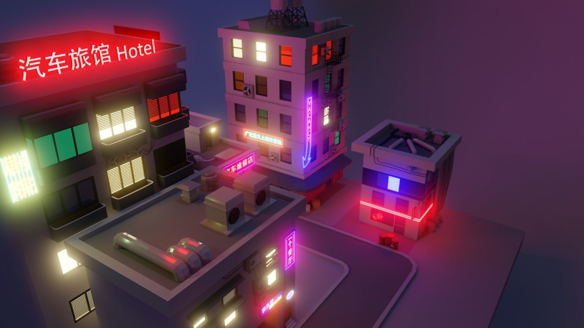 Cyberpunk Buildings  Low-poly 3D model_3