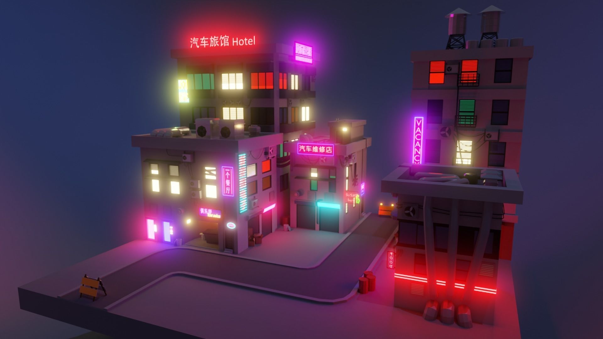 Cyberpunk Buildings  Low-poly 3D model_0