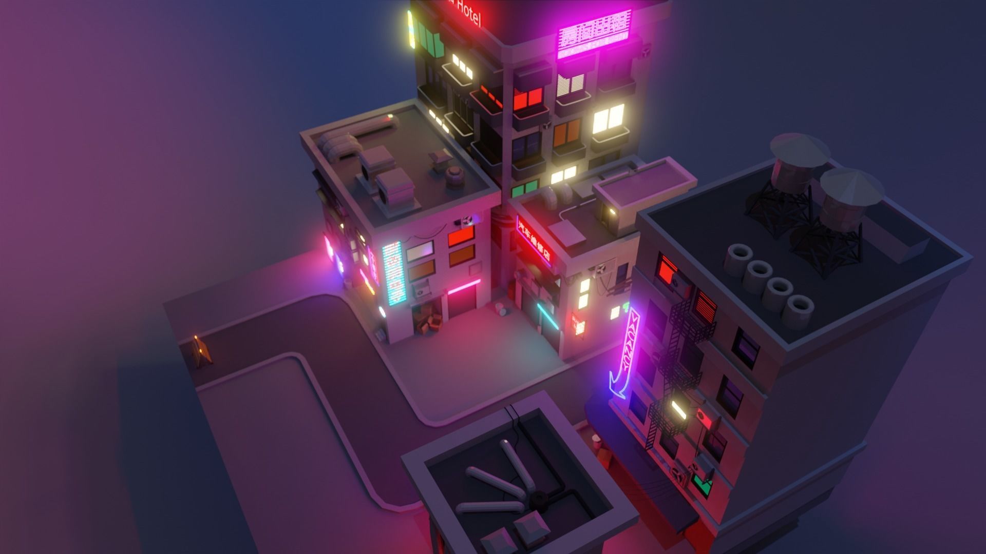 Cyberpunk Buildings  Low-poly 3D model_4