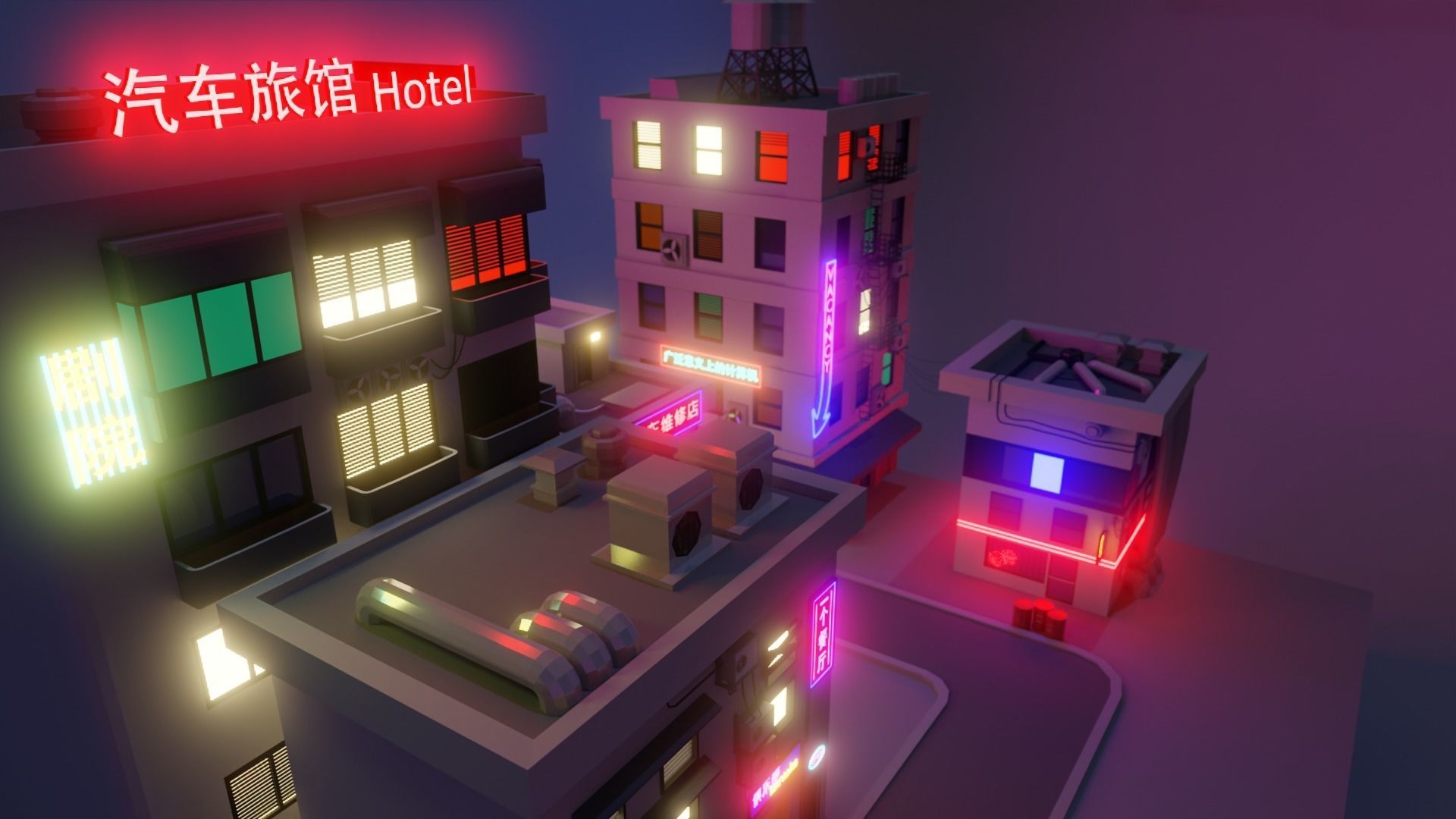 Cyberpunk Buildings  Low-poly 3D model_6