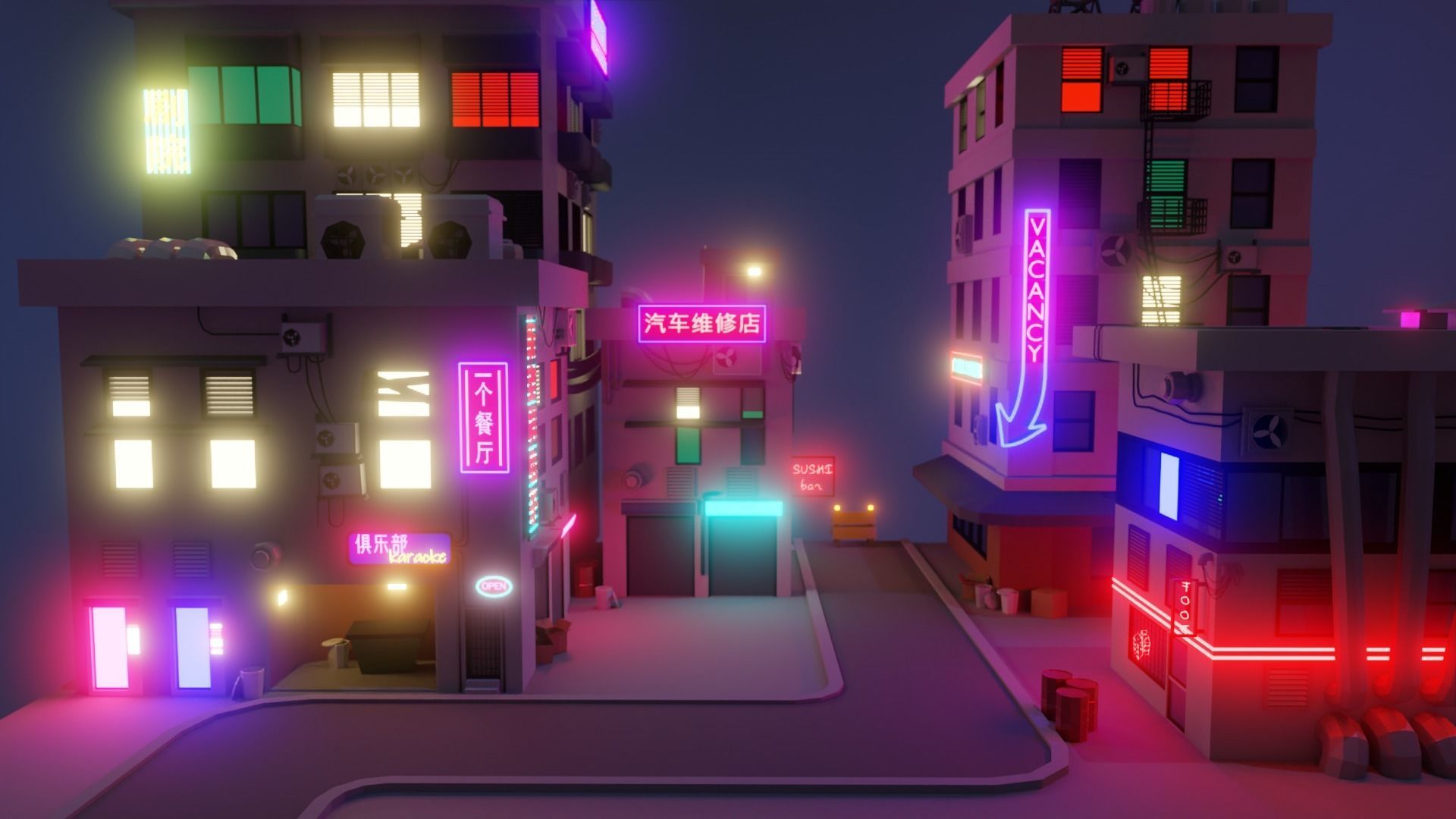 Cyberpunk Buildings  Low-poly 3D model_2
