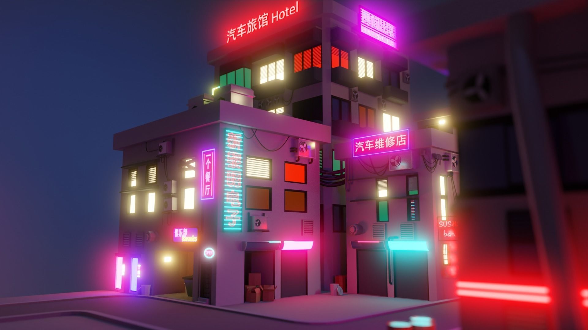 Cyberpunk Buildings  Low-poly 3D model_5