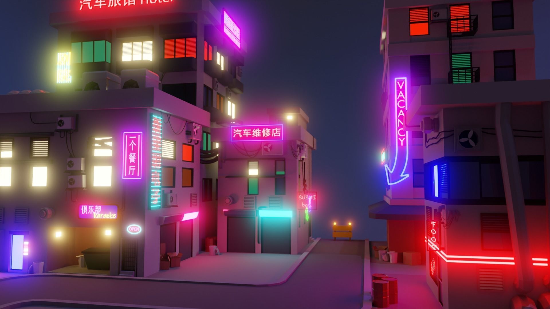 Cyberpunk Buildings  Low-poly 3D model_1