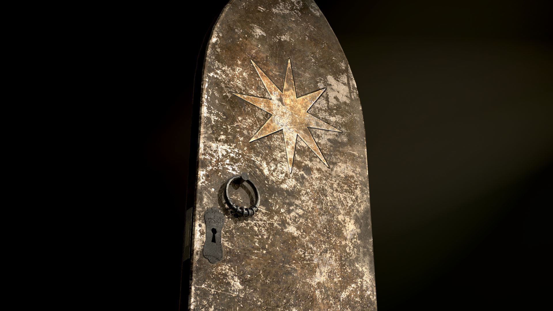 Old Single Medieval Door Low-poly 3D model_6