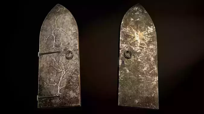 Old Single Medieval Door Low-poly 3D model