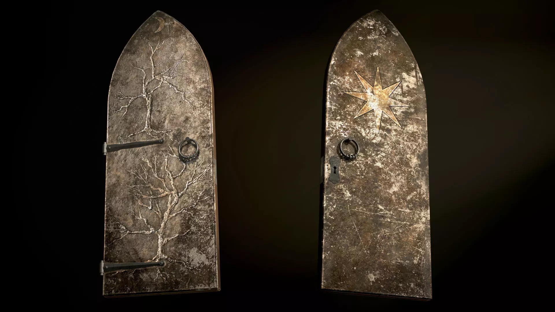 Old Single Medieval Door Low-poly 3D model_0