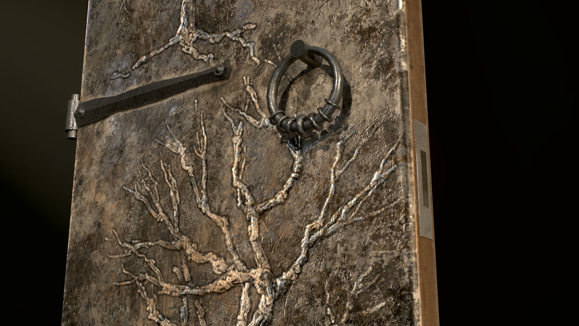 Old Single Medieval Door Low-poly 3D model_1