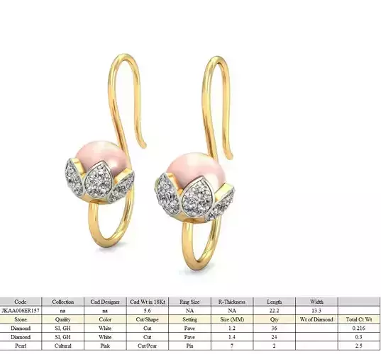 Women pearl earrings 3dm stl render