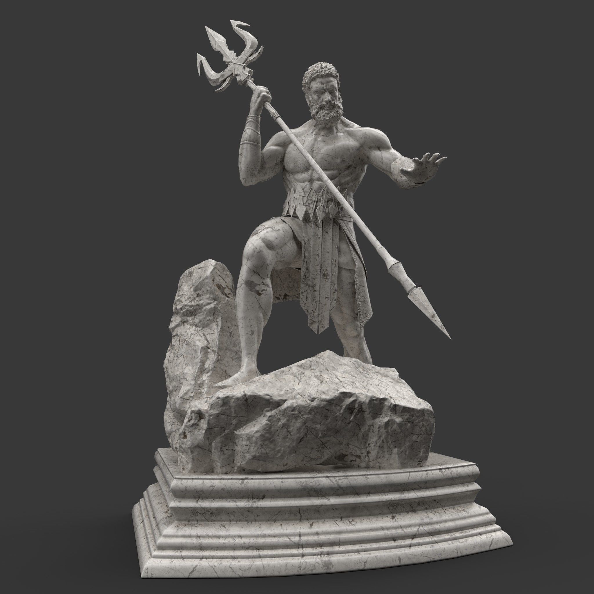 Poseidon Statue Low-poly 3D model_4