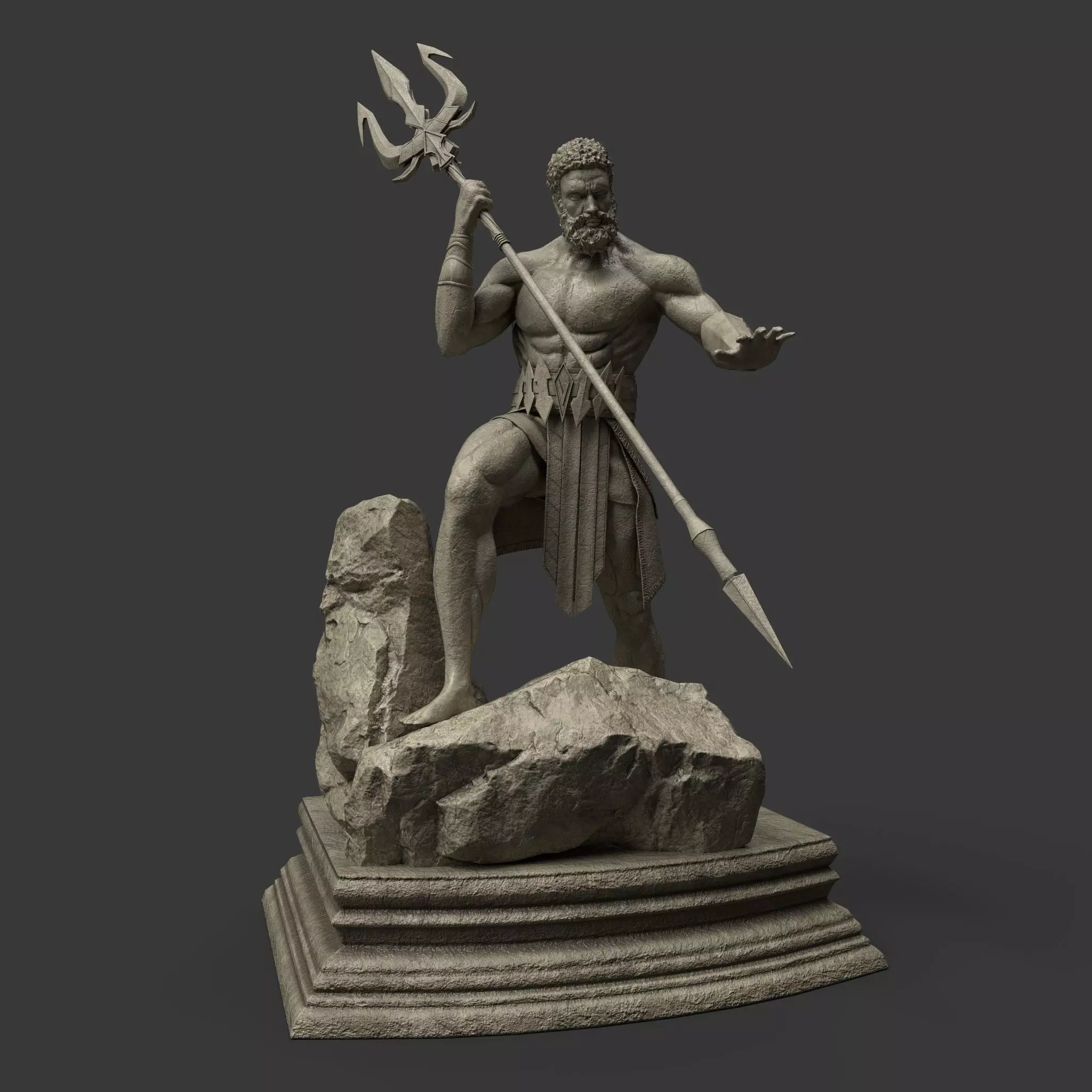 Poseidon Statue Low-poly 3D model_0