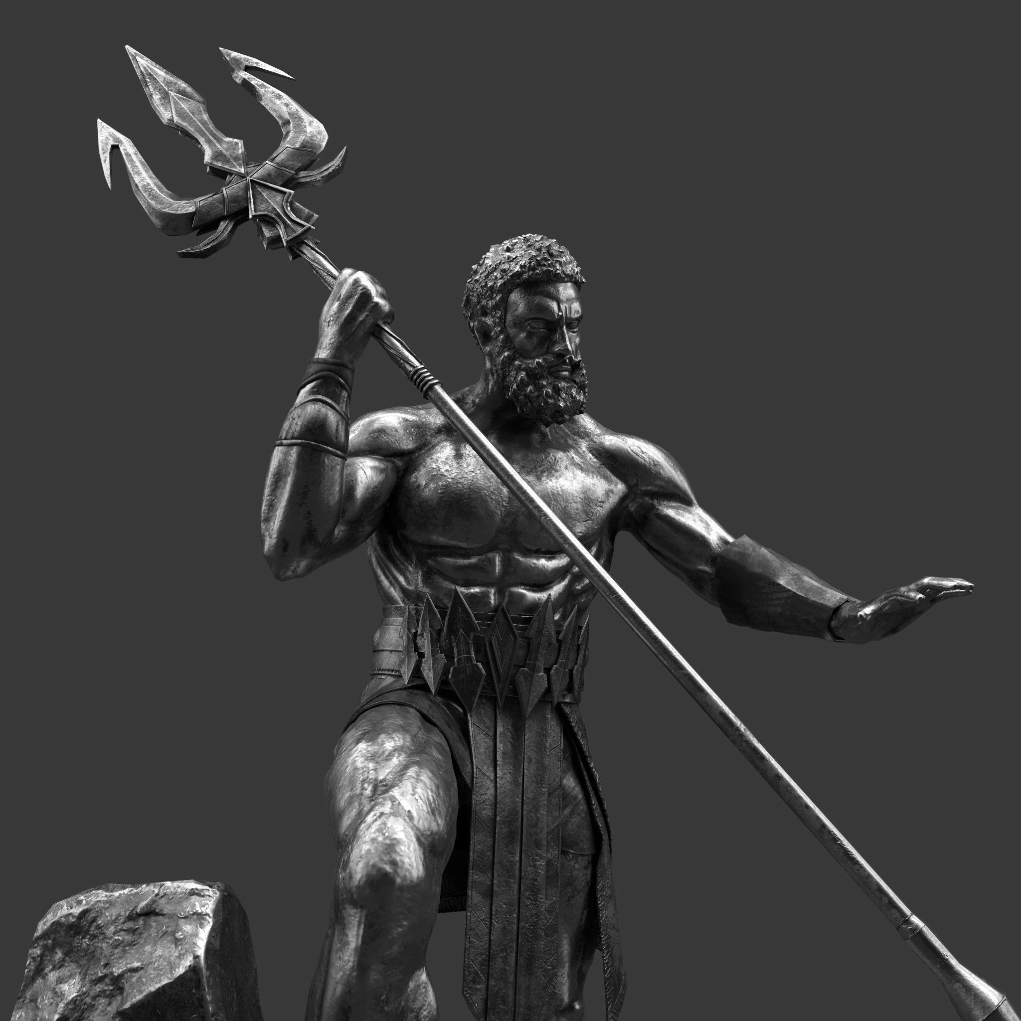 Poseidon Statue Low-poly 3D model_1