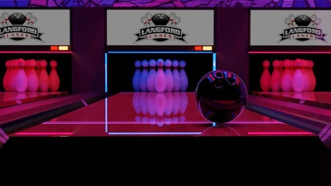 Bowling alley with neon lights 3D model