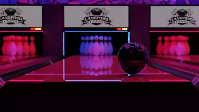 Bowling alley with neon lights 3D model
