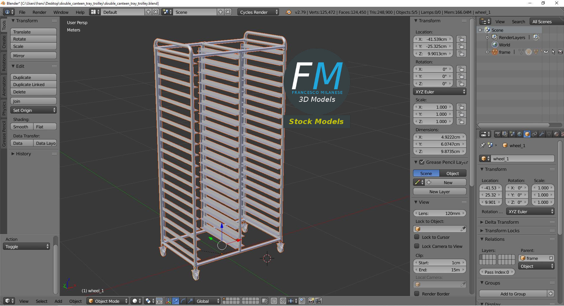 Double canteen tray trolley 3D model_9