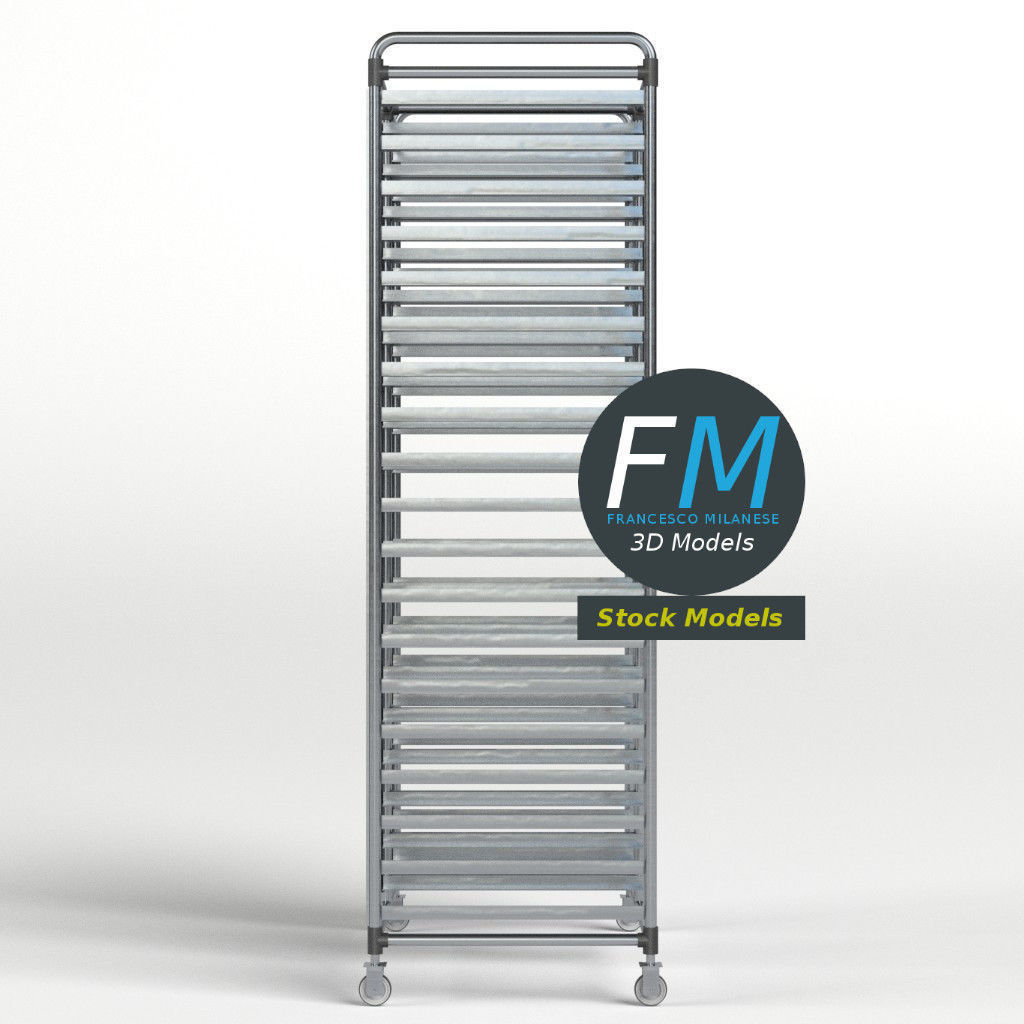 Double canteen tray trolley 3D model_4