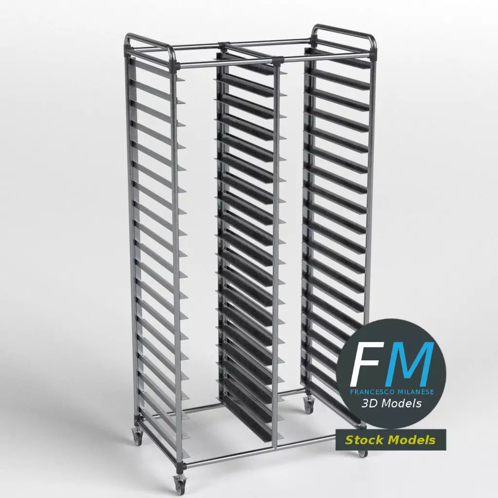 Double canteen tray trolley 3D model_0