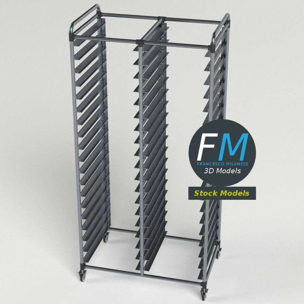 Double canteen tray trolley 3D model_2
