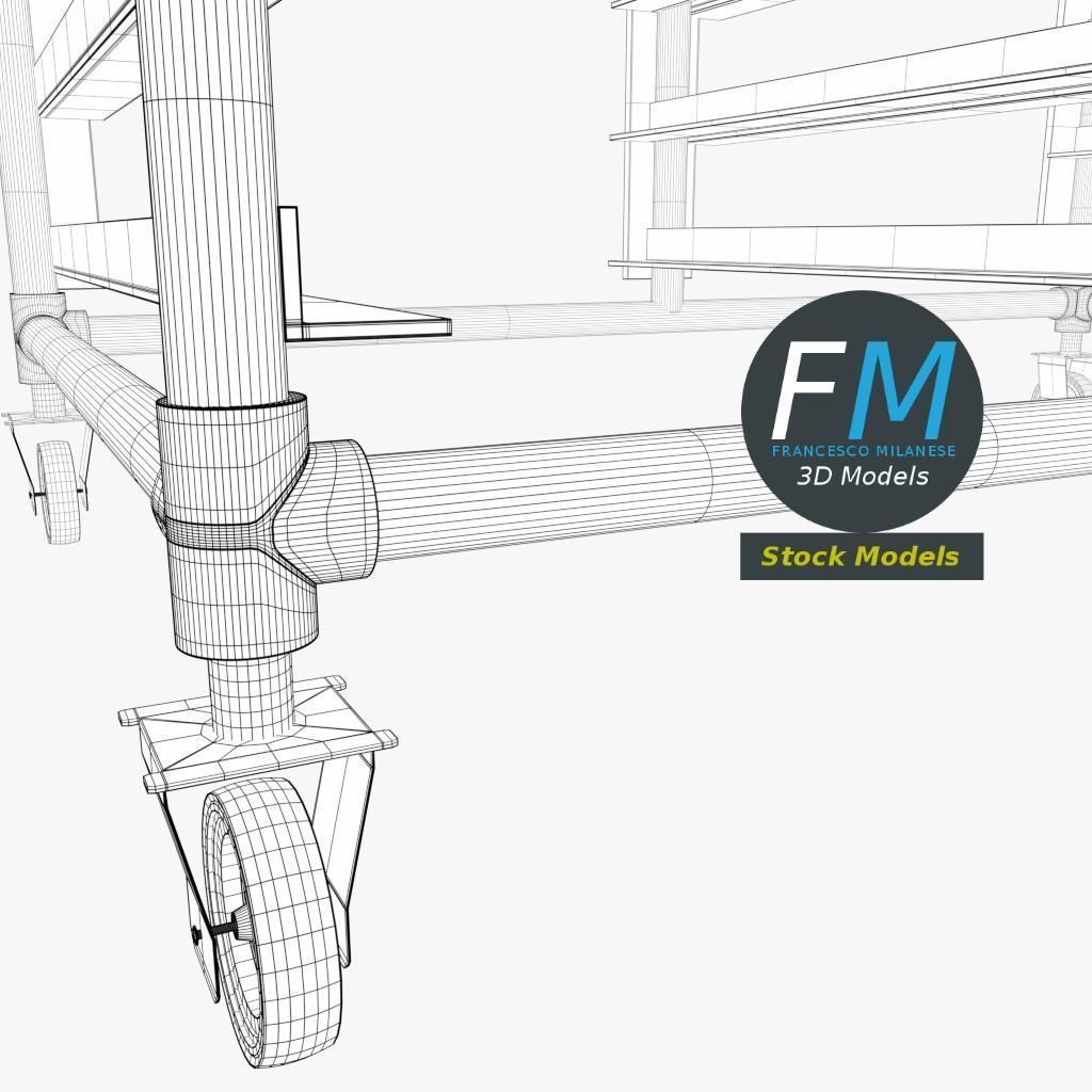 Double canteen tray trolley 3D model_8