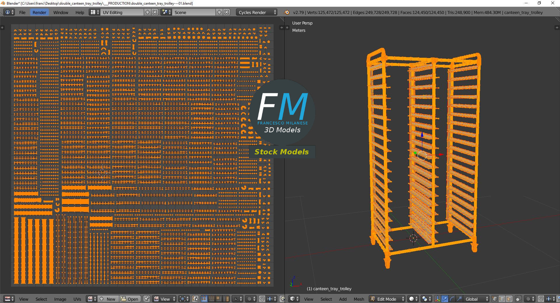 Double canteen tray trolley 3D model_10