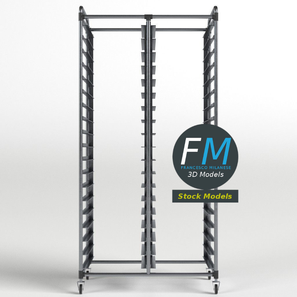 Double canteen tray trolley 3D model_3