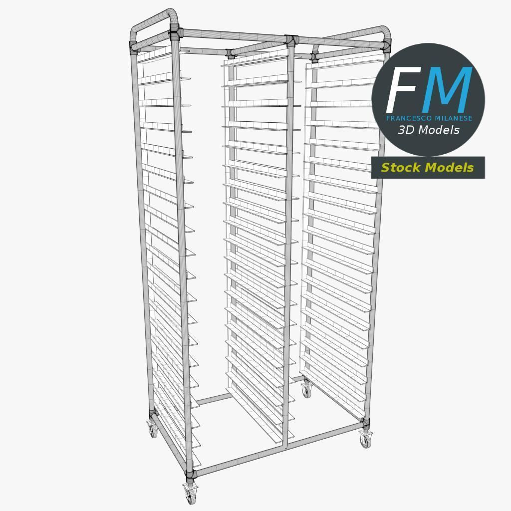 Double canteen tray trolley 3D model_7