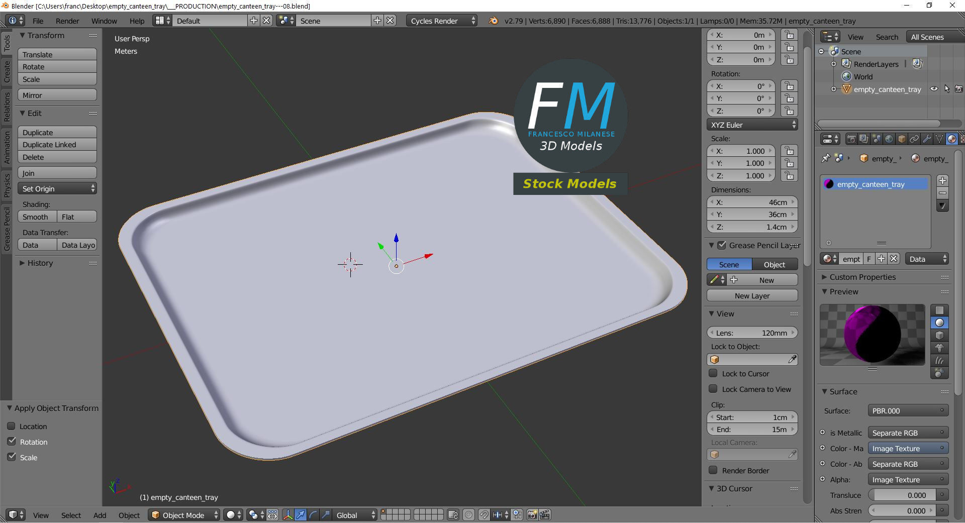 Empty canteen tray 3D model_9