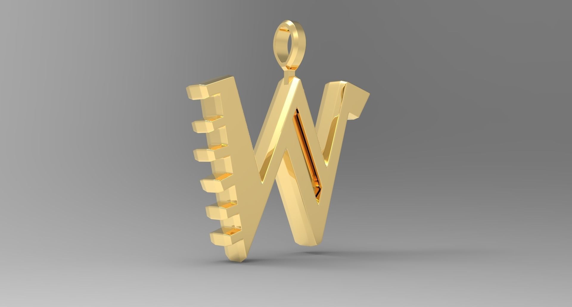 W Letter Pendant Gold 3D print model_3