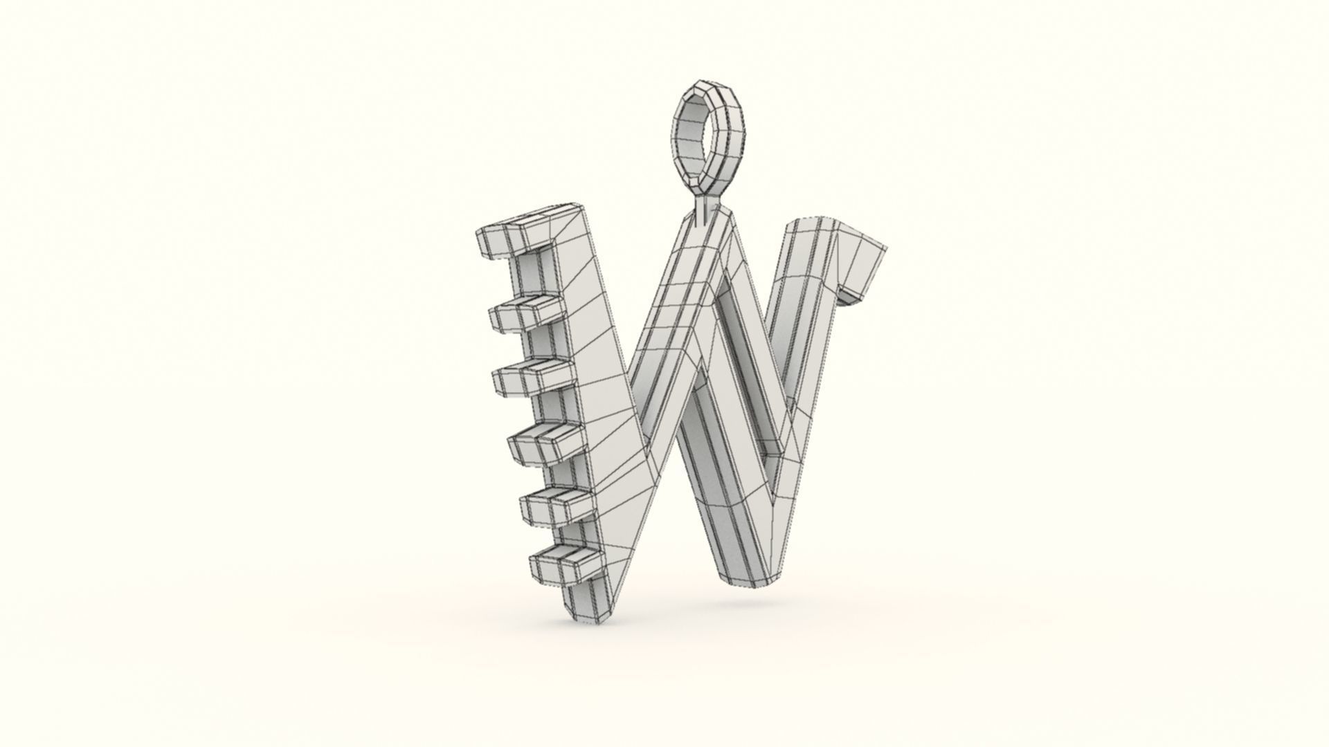 W Letter Pendant Gold 3D print model_11