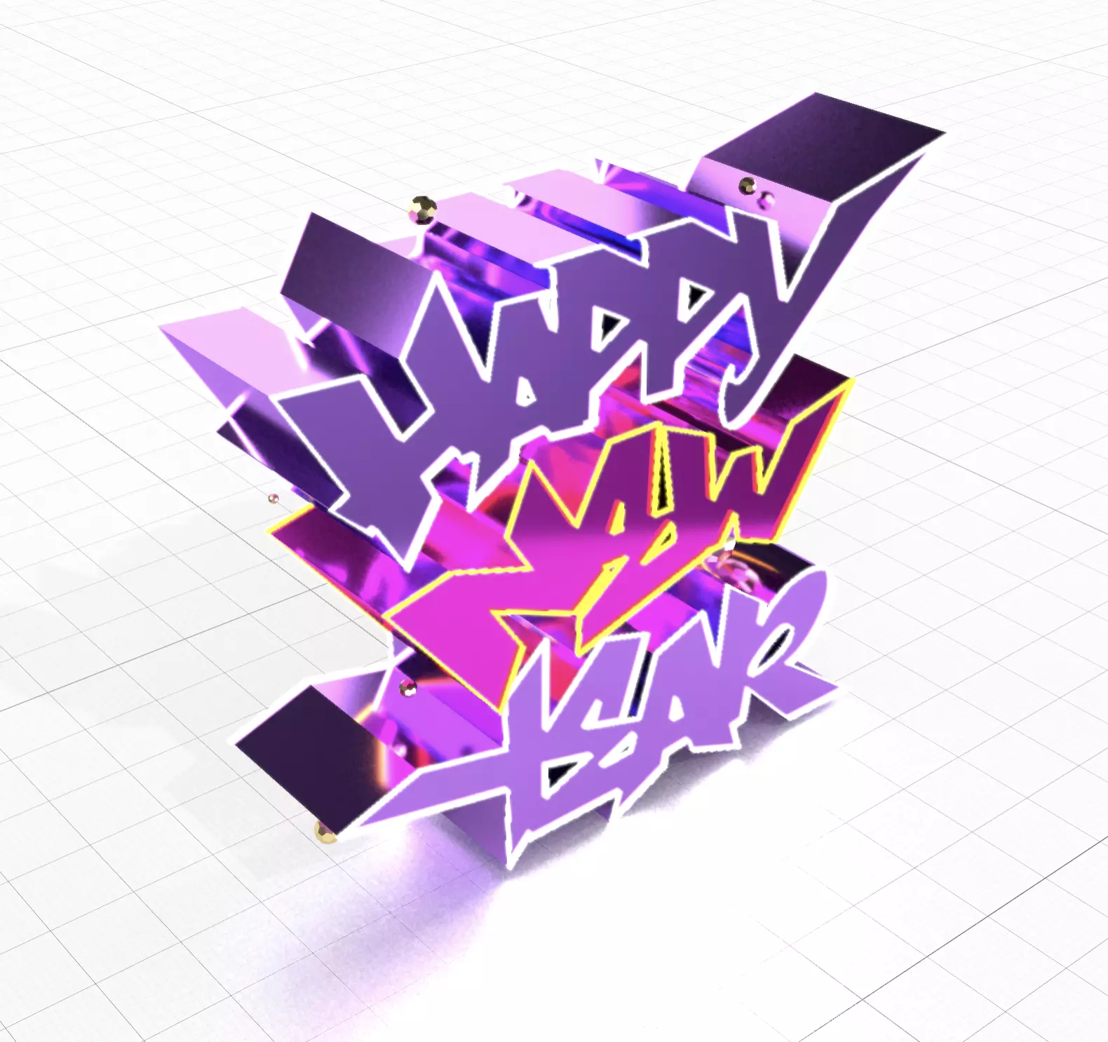 Happy New Year Graffiti 3D model_0