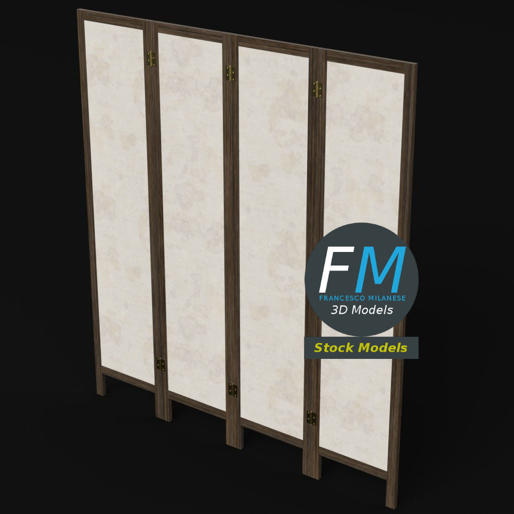 Wood and paper room divider 3D model_5