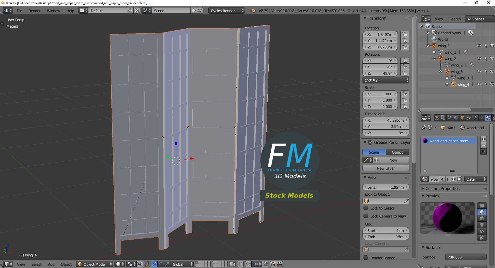 Wood and paper room divider 3D model_9