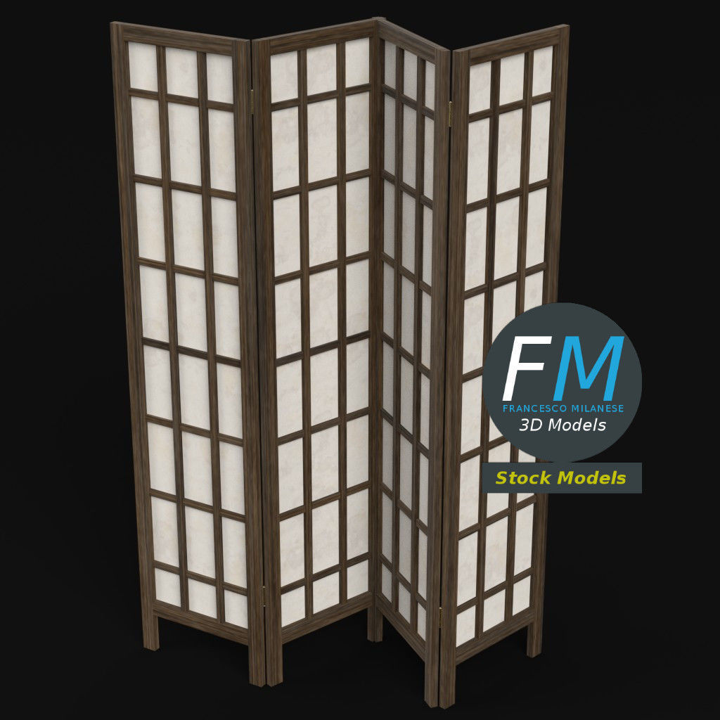 Wood and paper room divider 3D model_2