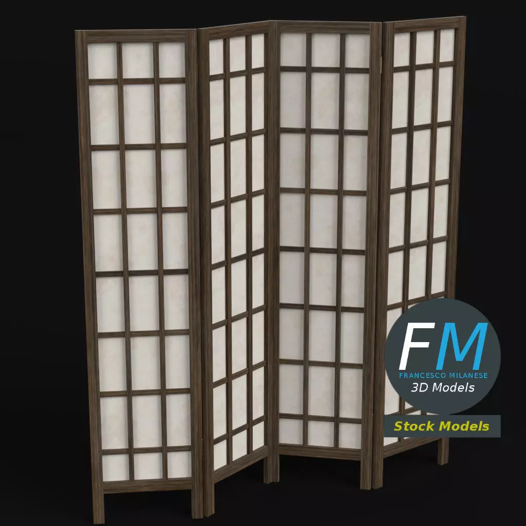 Wood and paper room divider 3D model_0